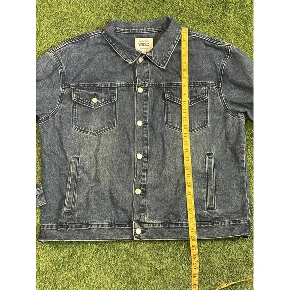 Wesc Denim Trucker‎ Jacket Unisex Mens XL Womens XXL Blue Jean THRILLS Graphic - Picture 14 of 16
